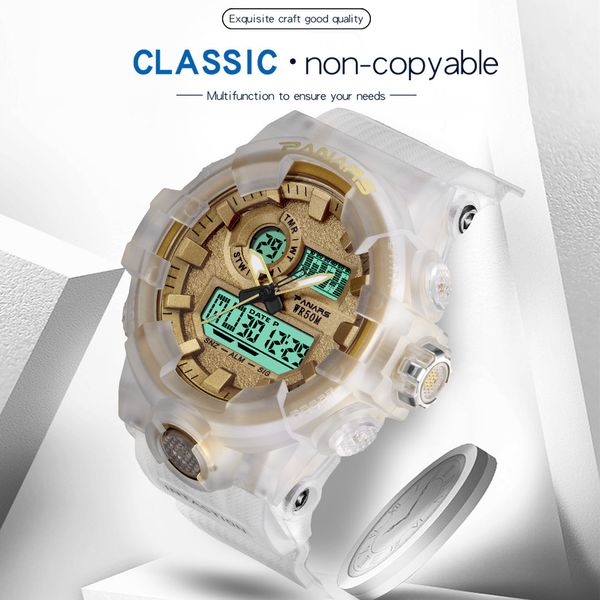 

men digital watches countdown chronograph trend men's anti fall big screen multi function luminous electronic watch clock q, Slivery;brown