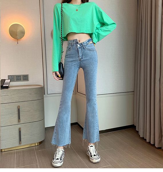 

navy blue each season jeans women straight loose the drape micro speaker