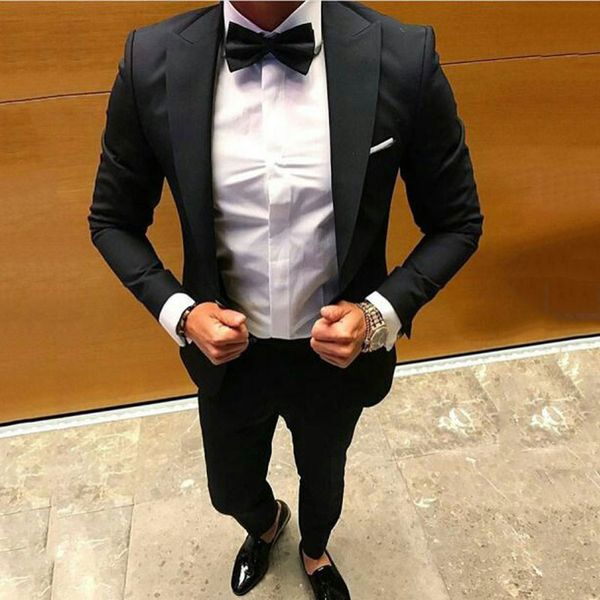 

latest peak designs men suits for wedding black groom tuxedo prom blazer traje hombre costume homme 2piece coat pants slim terno masculino, Black;gray