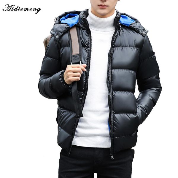 

parcas men's leisure coat, tight overcoat, thick hood, winter hat, young man paka fiice and snow in winter, Black