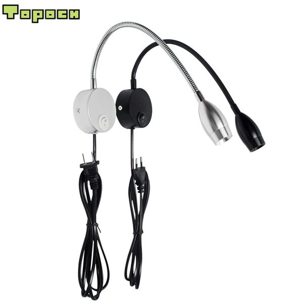 

ch bedroom wall light with plug in cord 6 feet switch on/off matte white/black led 3w ac100-240v focussing lens for reading