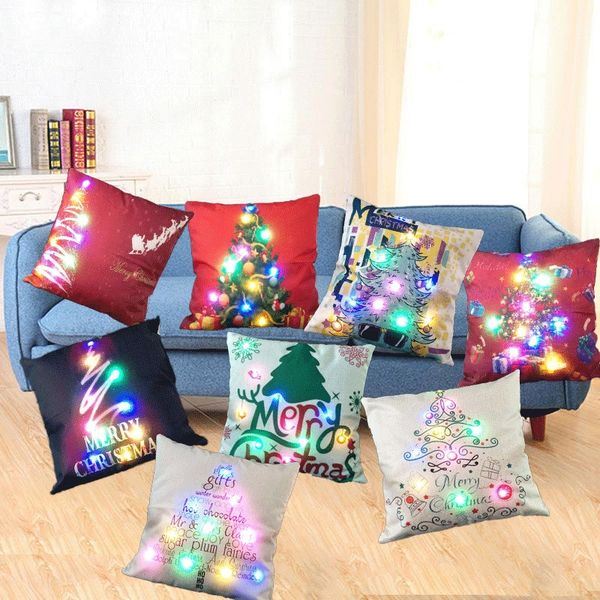 

led light luminous pillow case linen pillow covers cushion cover christmas pillowcase home sofa car decoration dhl fa2055