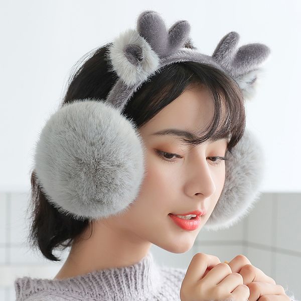 

winter autumn warm faux fur deer ear muffs cute deer ear earflap fur christmas gift for girls flap ladies plush muffs, Blue;gray