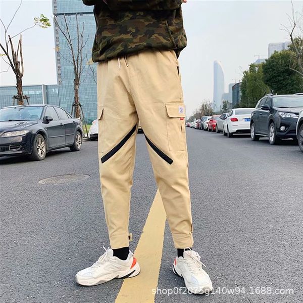 

fashion cargo pants men style khaki straight hiking pant homme brand new multi pocket breathable trousers male joggers, Black