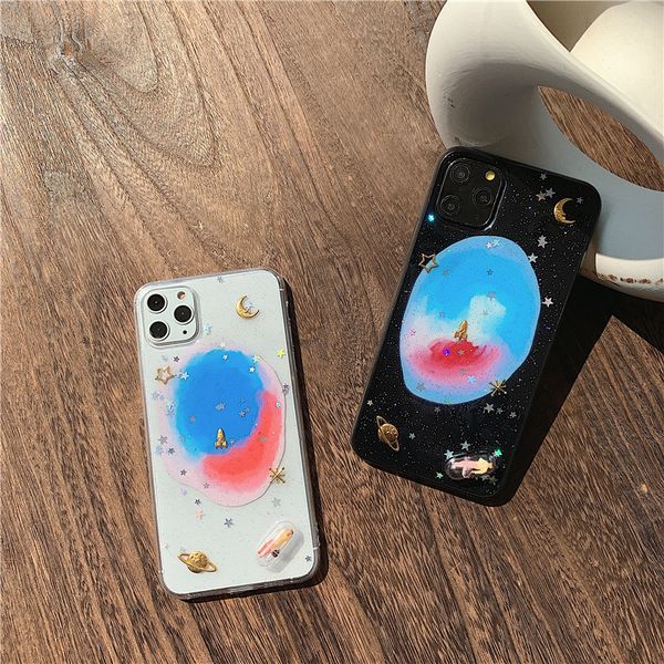 

transparent clear graffiti planet spaceship cellphone case cover for iphone 11 pro max 6 6s 7 8 plus x xr xs max