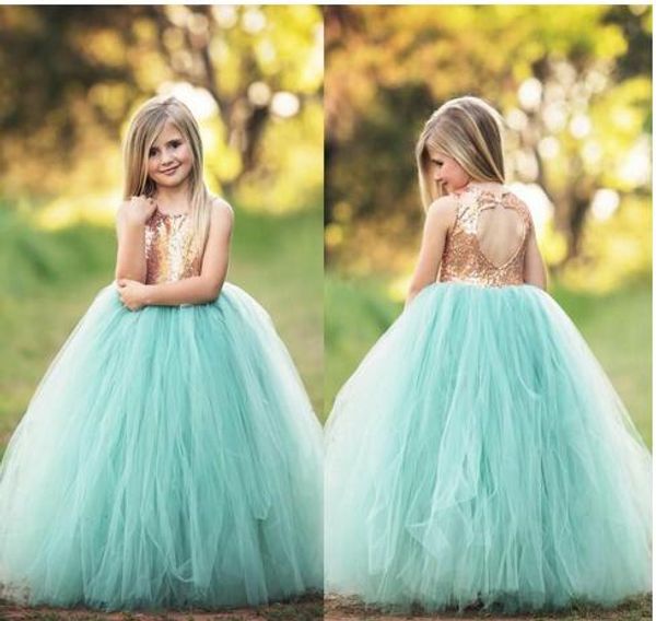 

spring flower girls dresses for weddings jewel hollow back mint green girls pageant dresses summer gold sequined first communion dress, White;blue