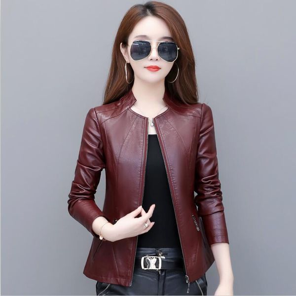 

plus size 4xl black women's leather jacket new 2019 motorcycle women's leather clothing short slim female coat red