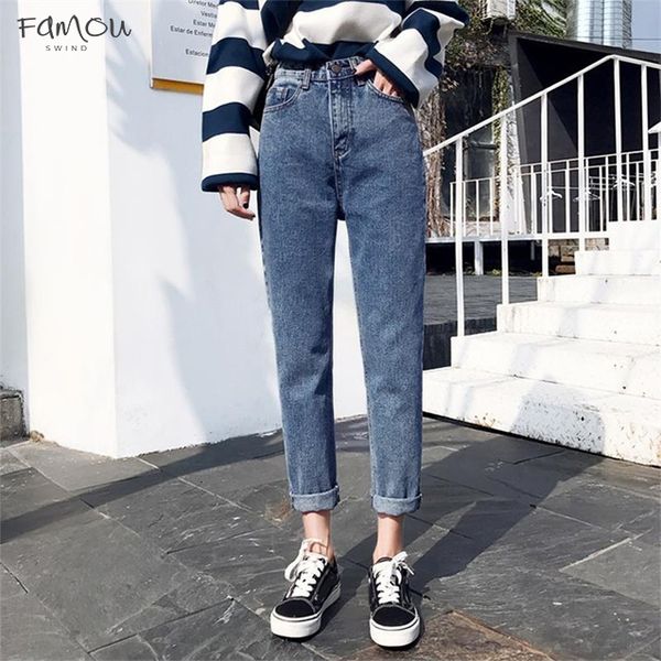 

Woman Winter 2019 Solid Wash Boyfriend Female High Waist Jeans Washed For Pencil Pants Denim Jeans Mom Long Pants Plus Size 25-32