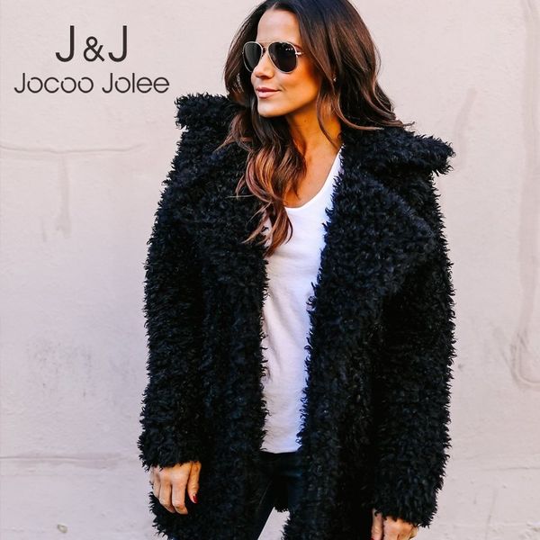 

women thicken fluffy faux fur coat winter jacket female casual warm cardigan plus size outwear streetwear femme mujer, Black