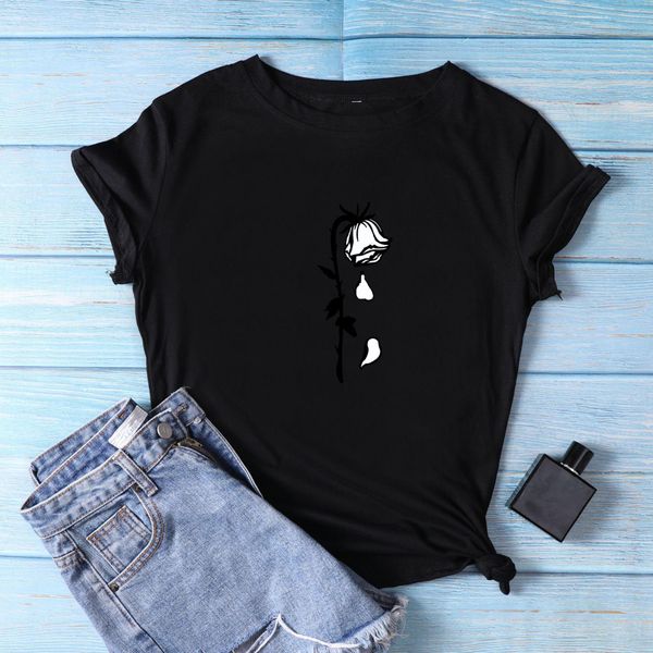 

designer 19ss women tshirts summer rose printed stylish short sleeved, White