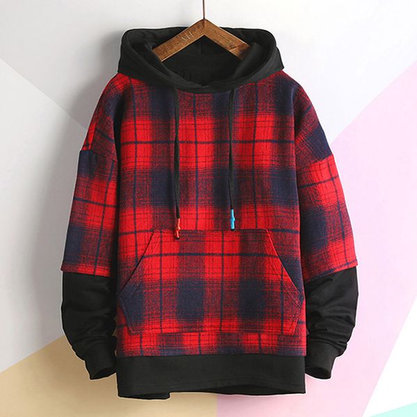 

plaid harajuku men hoodie voguefashion harajuku print hoodie long sleeves sweatshirt hoody hip moletom inverno, Black