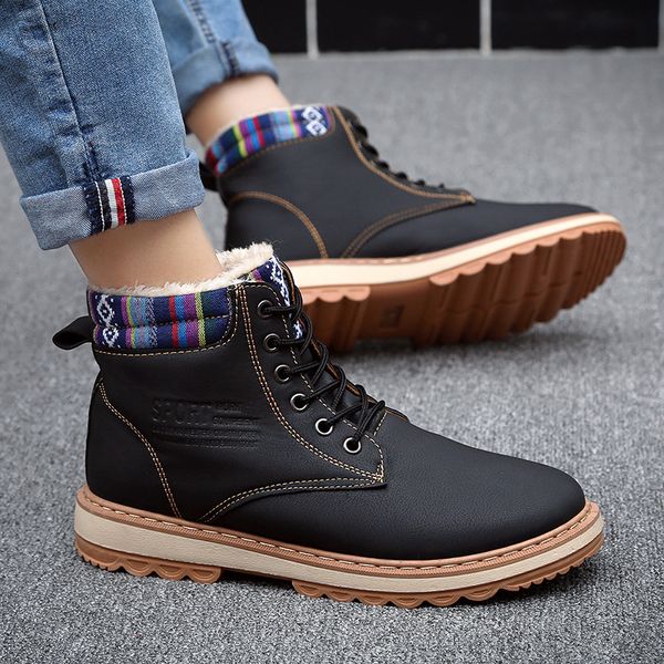

winter shoes for men waterproof cotton cloth mens boots warm plush, Black