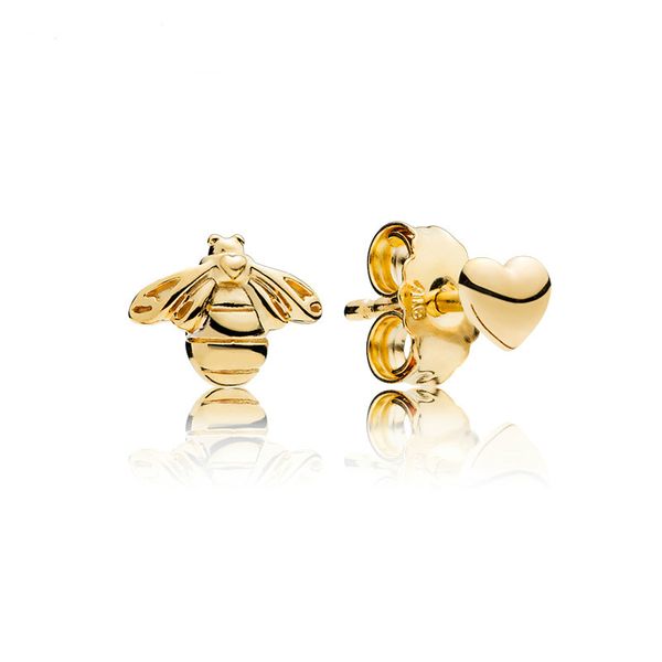 

925 original silver shine love and bee ear studs fashion hearts honey lace colorful bubble stud pan earrings jewelry, Golden;silver