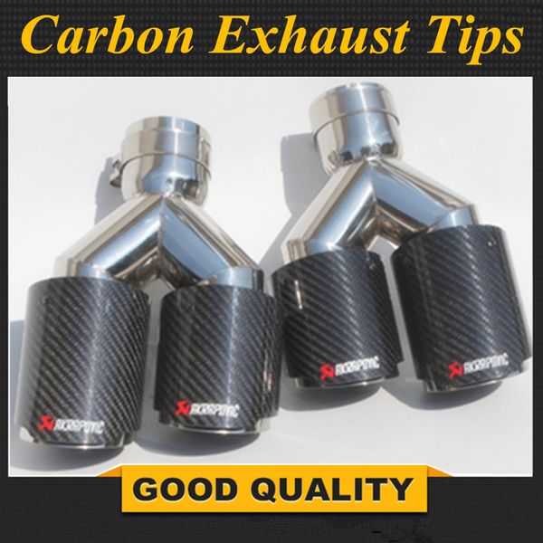 

one pair y style glossy carbon stainless steel exhaust dual tips universal akrapovic car exhaust tips for for