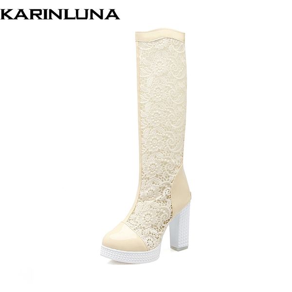 

karin 2018 new fashion brand mesh summer knee high boots women big size 33-43 platform high heels shoes woman, Black