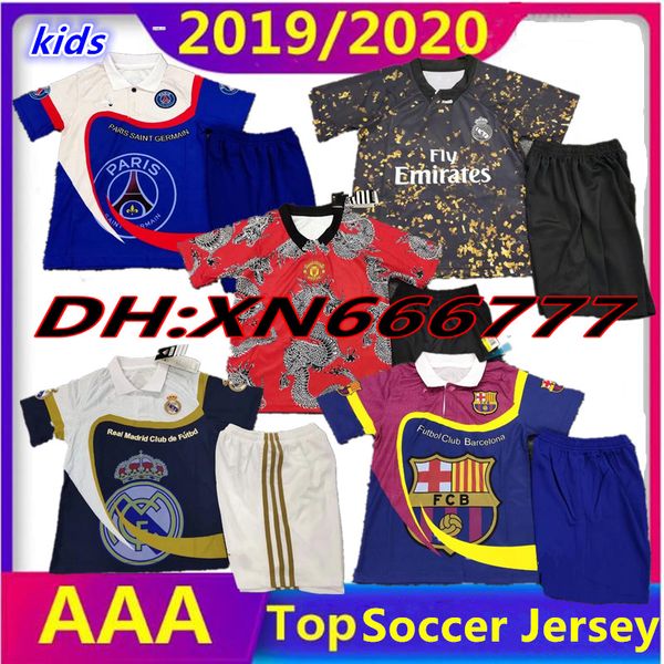 

2020 real madrid kids kit badge version special training jerseys 19 hazard mbappe maillot child soccer jersey dybala fourth football shirt, Black