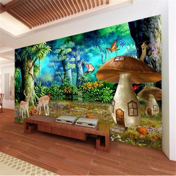

milofi custom large wallpaper mural fantasy forest mushroom sika deer background wall paper mural