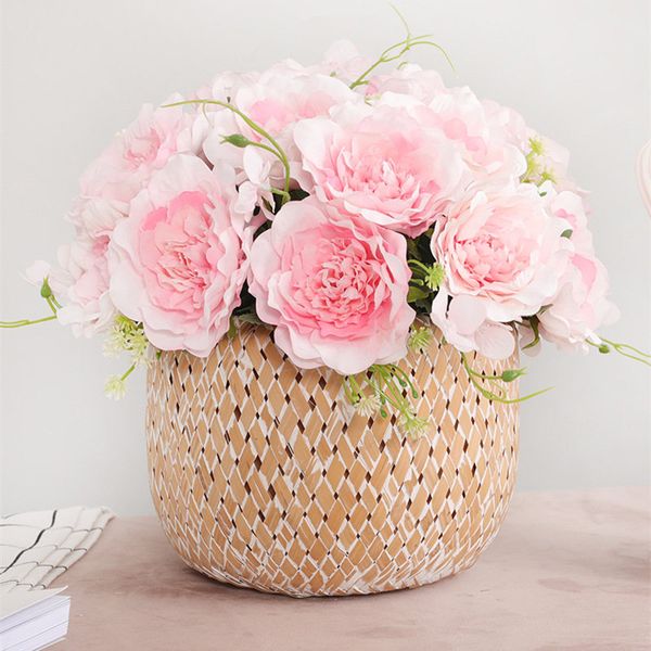 

beautiful small open rose bouquet silk artificial flowers for home table decoration mariage babyshower flores artificiales