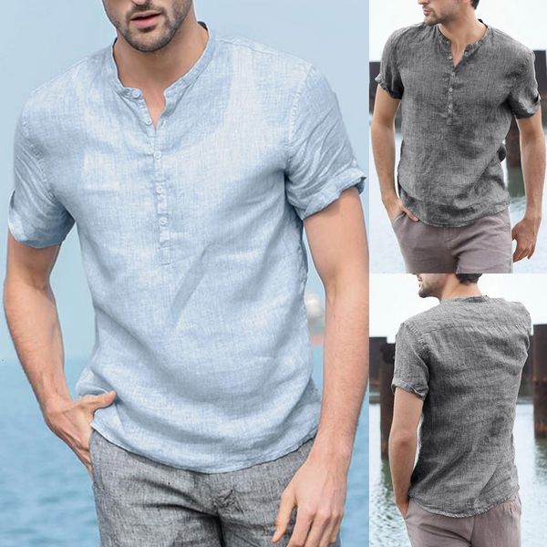 

short sleeve shirts men streetwear camisa 2019 men's baggy cotton blend striped stand collar short sleeve shirts blouse -3xl, White;black