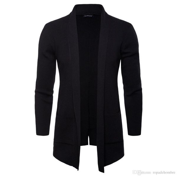 

весна осень mens open стич solid stand collar с длинным рукавом верхняя одежда повседневная пальто мода knit с карманом мужские куртки, Black;brown