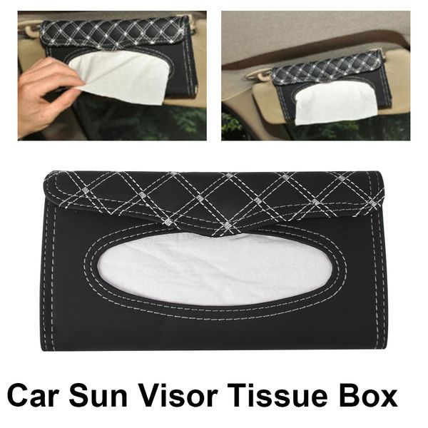 

car kit tissue box universal pu car sun visor hanging type embroidery pattern tissue cover in styling