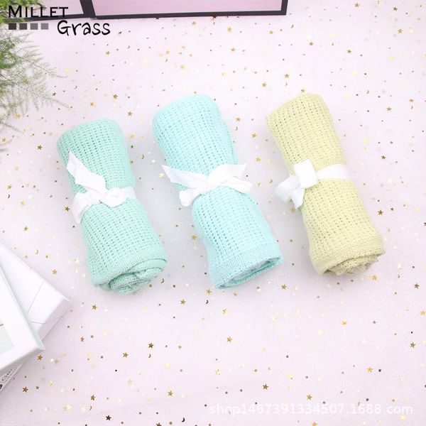 

knitting kids blanket cover quilt 80x100cm solid cotton mesh hole new born blanket baby push bath wrap swaddle-bebek