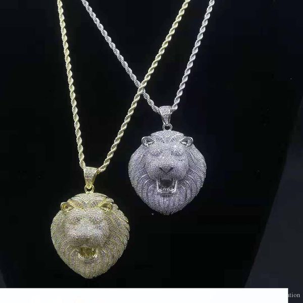 

iced out подвеска hip hop bling цепи ювелирные изделия мужчины роскошная ожерелье mens золота цепи подвески алмазные lion рэпер модные аксес, Silver
