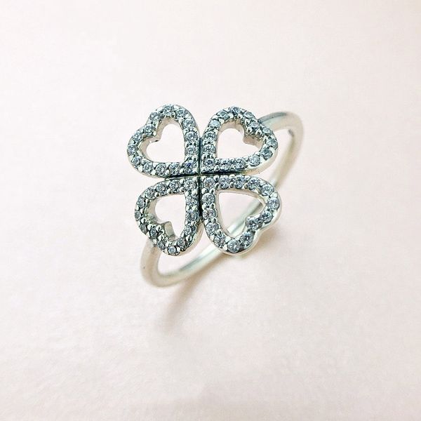 

New four leaf clover ring for pandora 925 terling ilver heart haped love petal imple trend jewelry female ilver, Slivery;golden