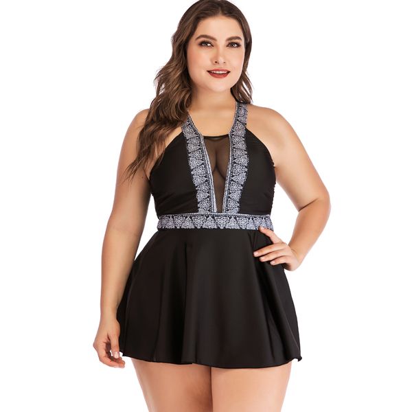 

women's vintage swim skirt two pieces swimsuits plus size print tankini set high waist swimwear female bathing suit beachwear xl, White;black