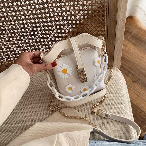 

fantasy 2020 summer new 5 candy colors daisy transparent handbags for women acrylic chain bucket bags female fres messenger bags