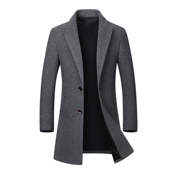 

men jacket warm winter trench coat long outwear button overcoat male casual windbreaker overcoat jackets coats wool blends, Black