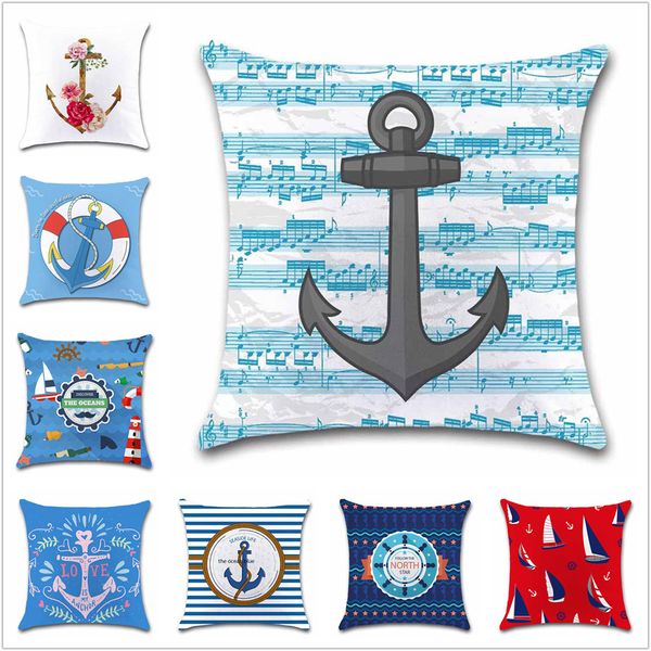 

ocean sea blue geometric anchor print marine cushion cover decorative home sofa shop restaurant chair seat white pillowcase gift