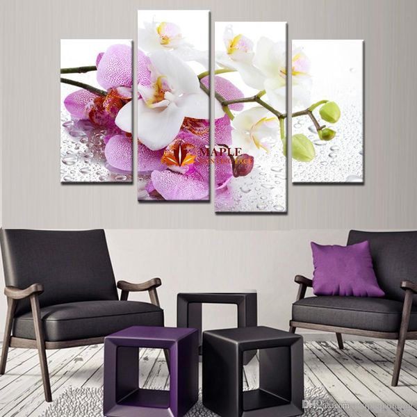 

sell 4 pcs pink orchid flowers wall art picture modern home decoration living room canvas print painting canvas art decorative picture