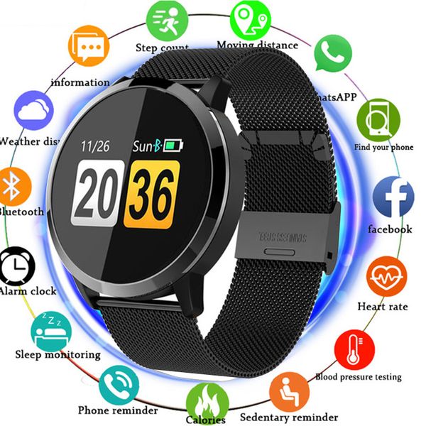 

newwear q8 smart watch oled color screen smart electronics smartwatch fashion fitness tracker heart rate bluetooth men man women, Slivery;brown