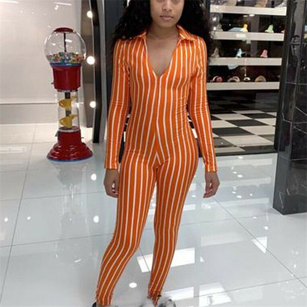 

women jumpsuit ladies jumpsuits party rompers striped jumpsuit women fall v-neck long sleeve romper skinny rompers trousers, Black;white