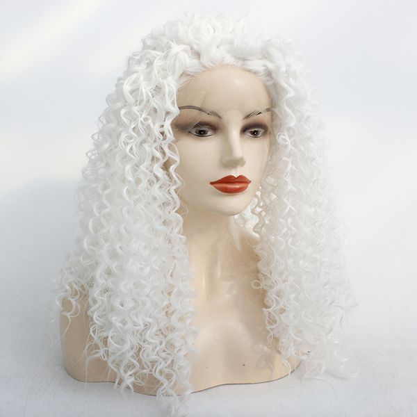 

heat resistant synthetic wigs snow white anime color afro kinky curly lace front wig gluelese synthetic wigs for black women