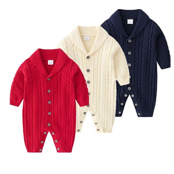 

2019 autumn- winter handsome clothing for boys girls kids 3 colors long sleeve knitting rompers clothes for newborn baby coats, Blue