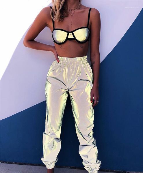 

pants street style women designer pants reflective ankle banded pants fashion women elastic waist loose cargo, Black;white