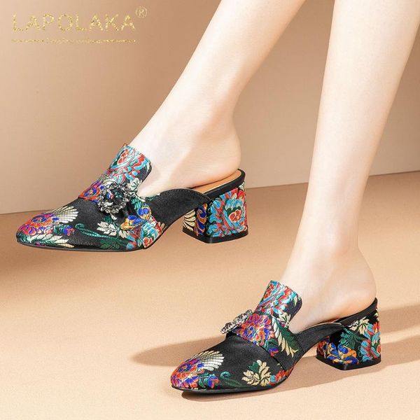 

lapolaka новый дизайн 2020 квадратных высокого качества пяток ins горячая насосы женская обувь slip-on mix color вышивать обувь женщины насо, Black