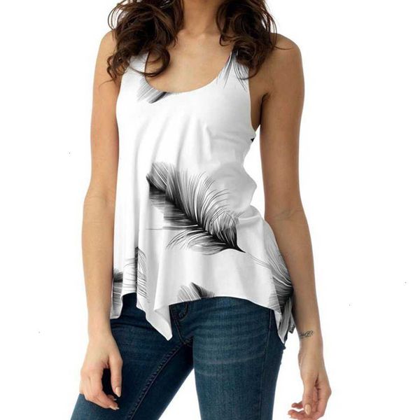 

tank womens fashion tank size plus summer for women 2019 streetwear feather print sleeveless tunic t shirt clothes women, White