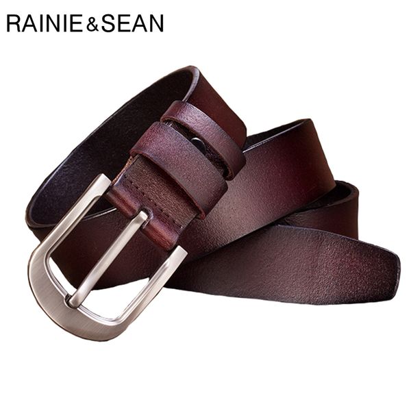 

rainie sean brand belt men real leather pin buckle belts male classic coffee genuine cow leather vintage accessories belt jeans, Black;brown