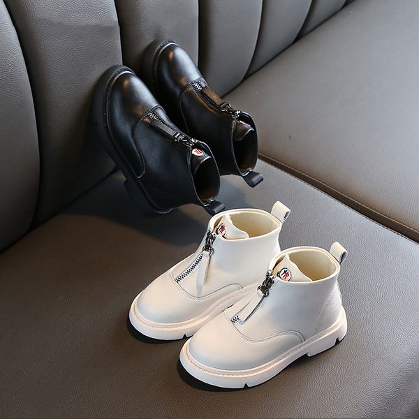 

martin boots children motorcycle boots leather waterproof winter kids snow brand girls boys shoes rubber, Black;grey