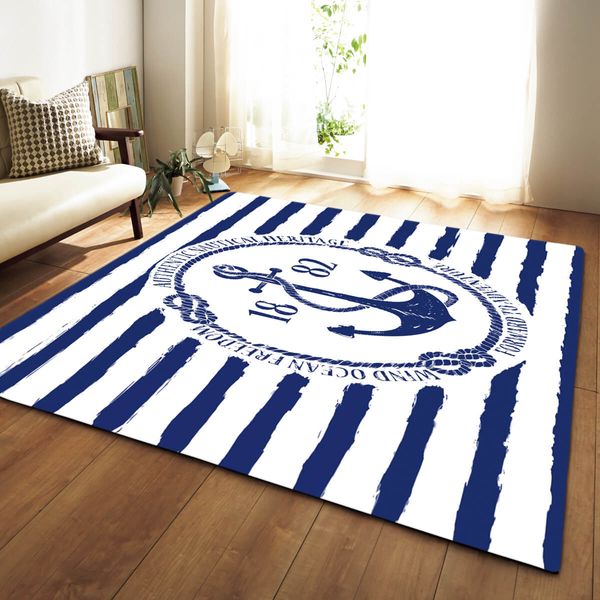 Home Têxteis Fashion Ship's Âncora Azul Stripe Tapete Tamanho Grande Originalidade Banheiro Esteira de Porta Absorvente Tapete de Cristal de Cristal