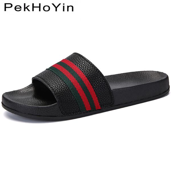 

brand men slippers shoes leather summer soft footwear fashion male water shoes slides outdoor rubber flat men sandals beach shoe t200411, Black