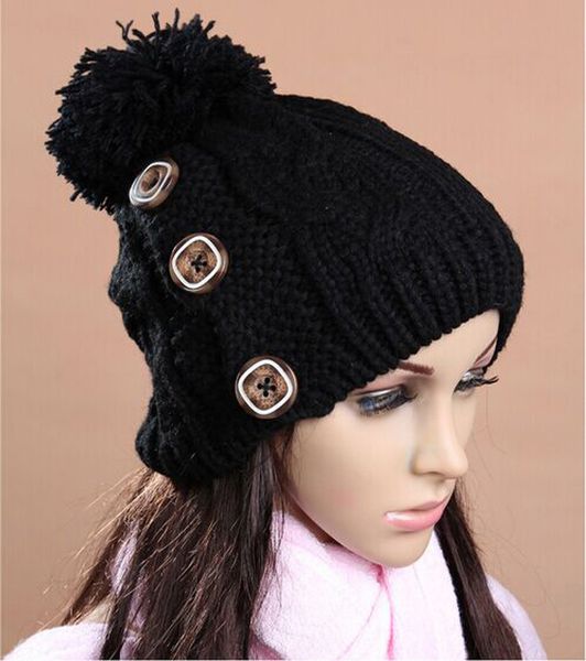 

the new 2017 three buttons knitted caps autumn winter women warm hats student hat for women wholesale, Blue;gray