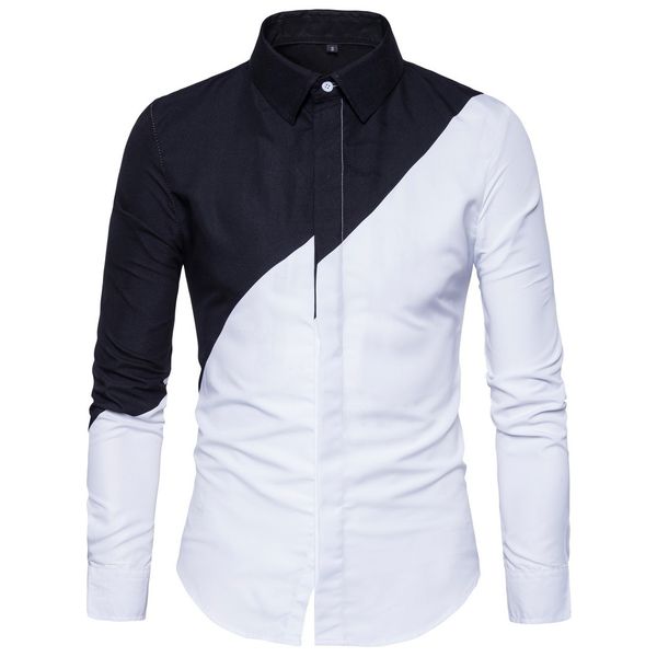 

mens designer shirts spring and autumn black and white stitching casual long-sleeved shirt men shirts ing, White;black