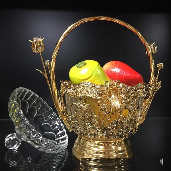 

european style fruit plate living room high-end glass metal double layer sanitary and environmental protection home decoration f