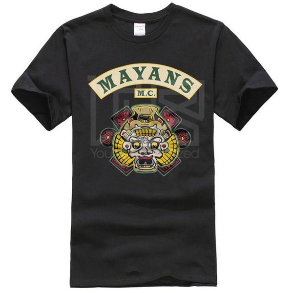 

mayans m.c. backpatch official sons of black mens t-shirt, White;black