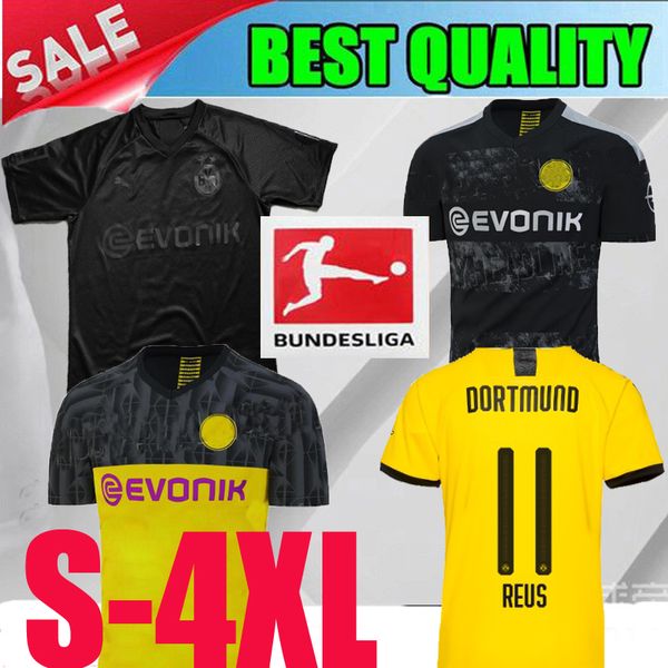 

s-xxl 110th bvb borussia dortmund black soccer jersey 19 20 dortmund home gotze reus brandt hummels 2019 paco jerseys s-4xl football shirt, Black;yellow