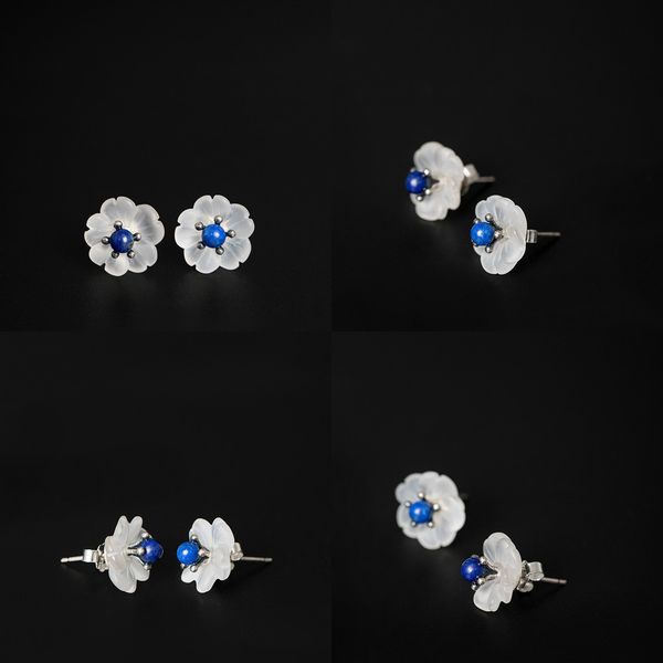 

925 s silver manual diy young stone ear nail woman temperament natural crystal plum blossom aestheticism earring product, Golden